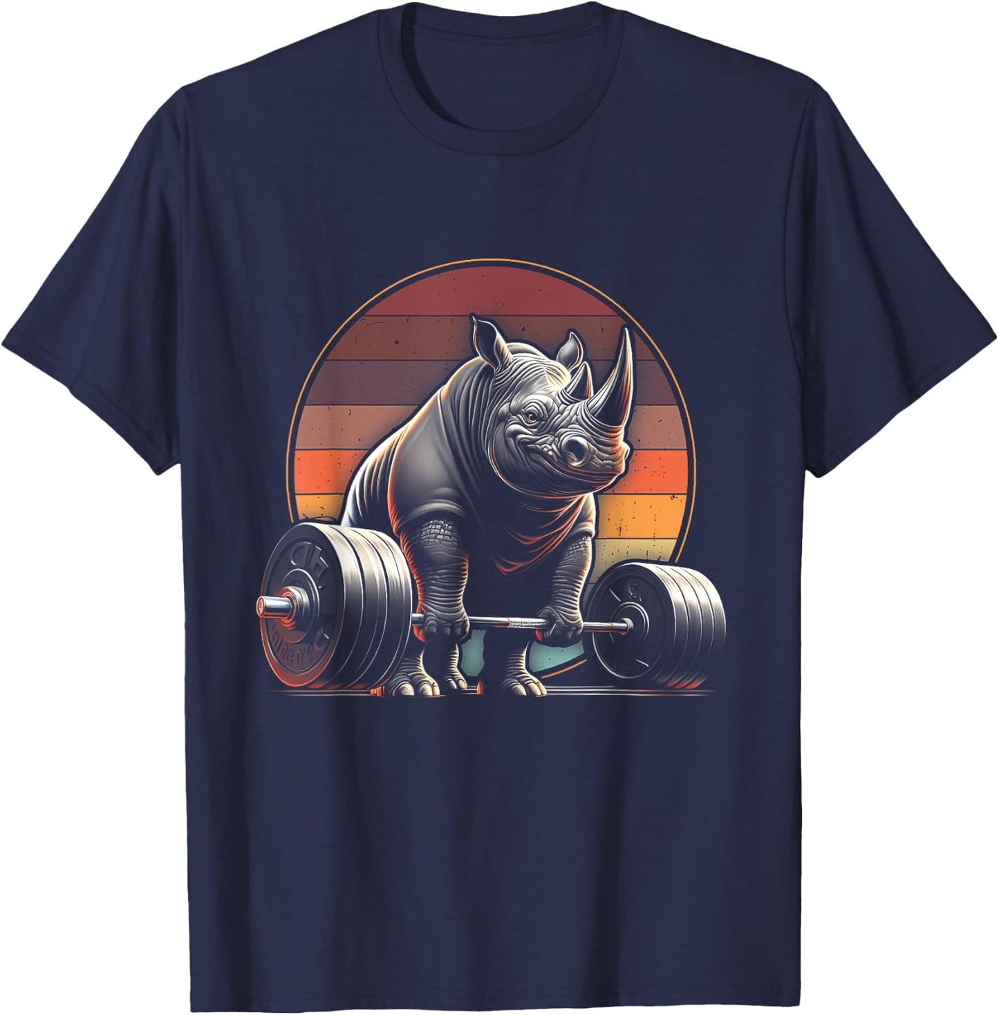 Rhinoceros Powerlifting Weightlifting Gym Rhino Lovers -Adults, -Kids Black Animal Print Rhinoceros T-Shirt - T-Shirt | Navy