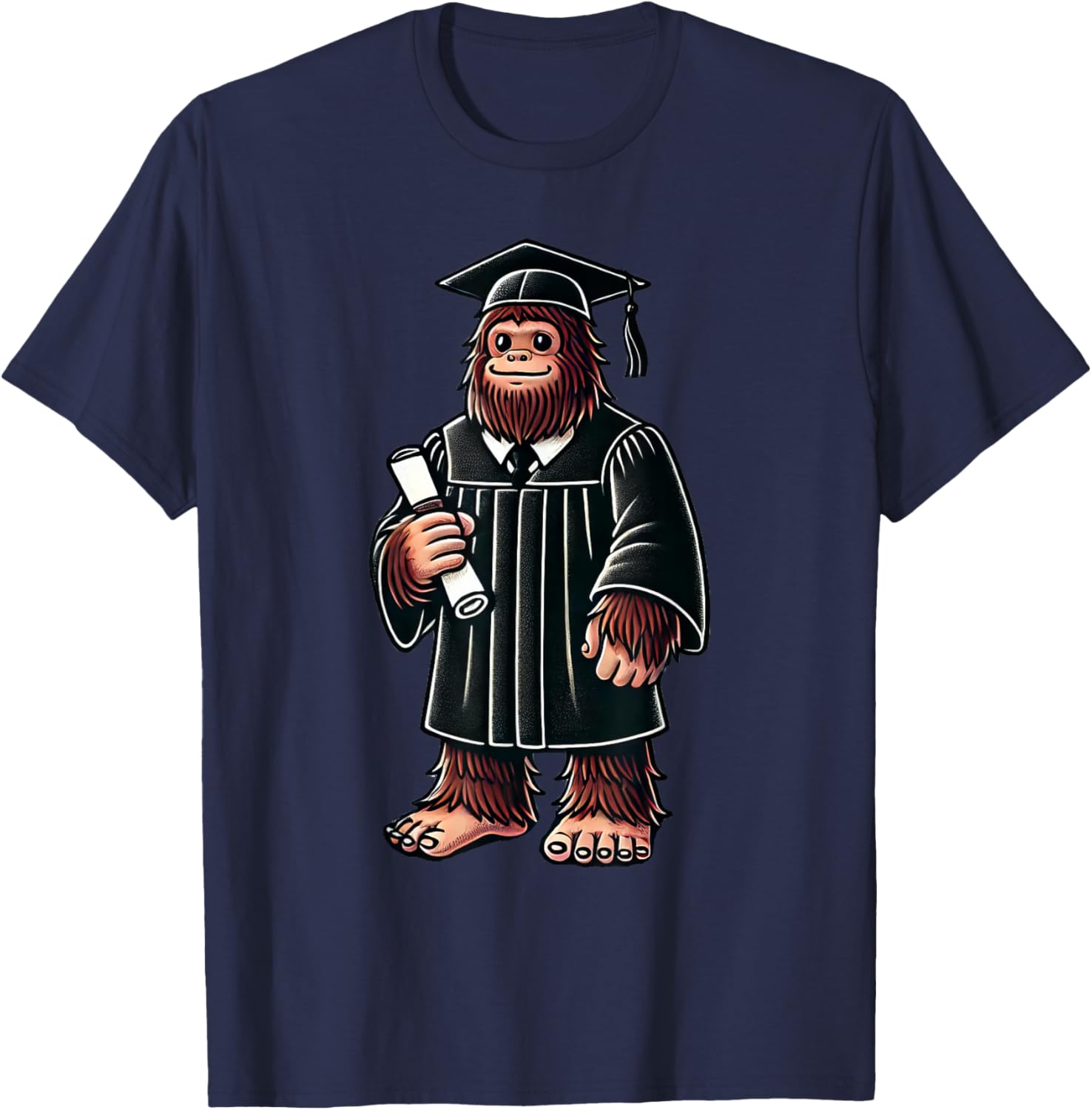 Cute Bigfoot Sasquatch Graduation T-Shirt - T-Shirt | Navy