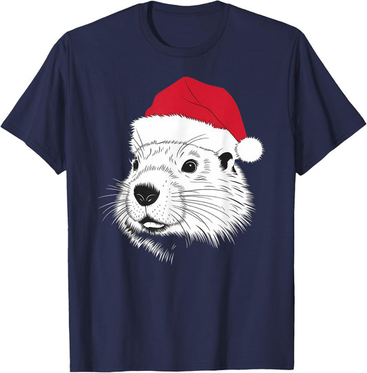 Joyful Groundhog Santa on Groundhog Christmas T-Shirt - T-Shirt | Navy