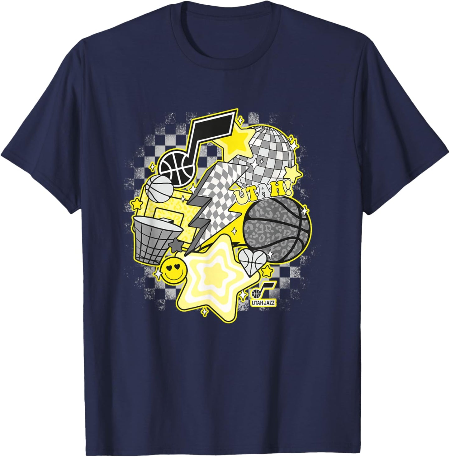 NBA Utah Jazz Psychedelic Basketball Collage T-Shirt - T-Shirt | Navy