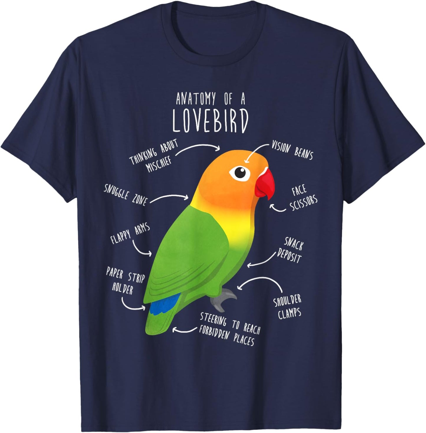 Fischer's Lovebird Parrot Anatomy, Funny Cute Pet Bird Mom T-Shirt - T-Shirt | Navy