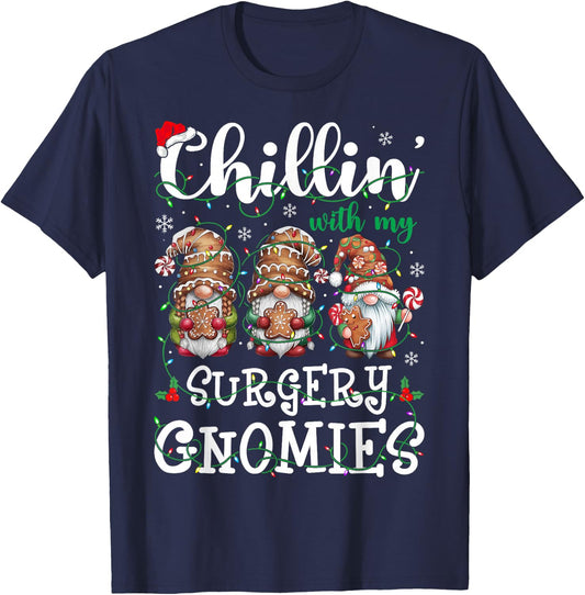 Chillin With My Surgery Gnomies Christmas Surgical Nurse T-Shirt - T-Shirt | Navy
