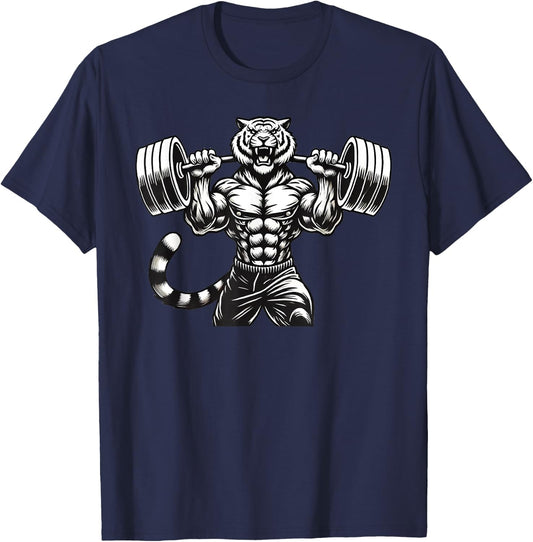 Tiger Powerlifting Weightlifting Gym Workout T-Shirt - T-Shirt | Navy