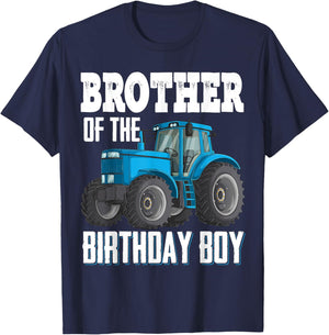 Brother Of The Birthday Boy Family Tractors Farm Trucks Bday T-Shirt - T-Shirt | Navy
