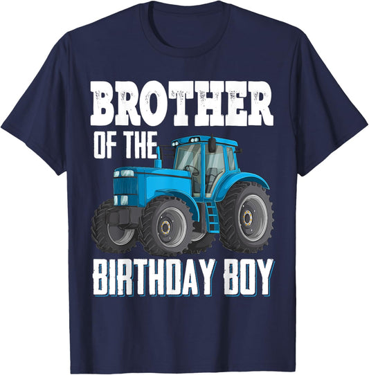 Brother Of The Birthday Boy Family Tractors Farm Trucks Bday T-Shirt - T-Shirt | Navy