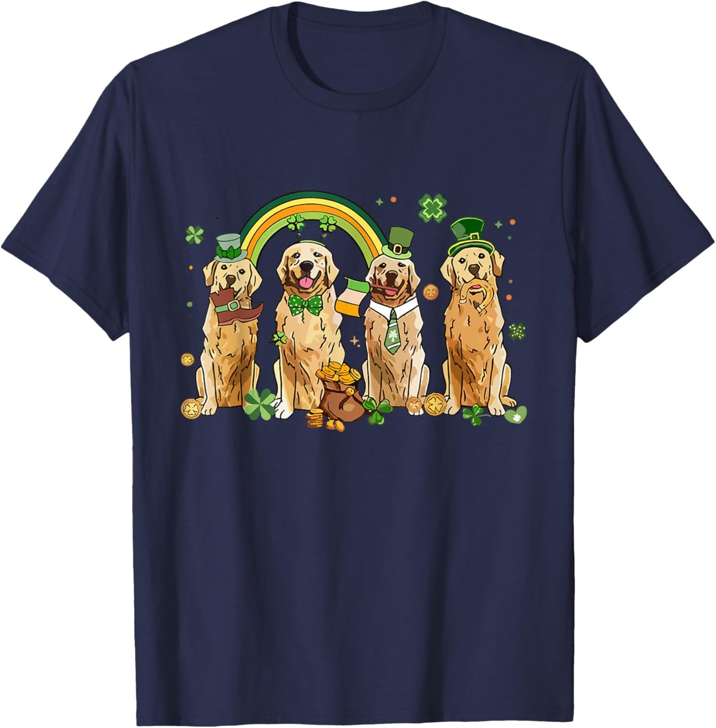 Golden Retriever St Patrick's Day Shamrock Golden Dog Mom Women T-Shirt - T-Shirt | Navy