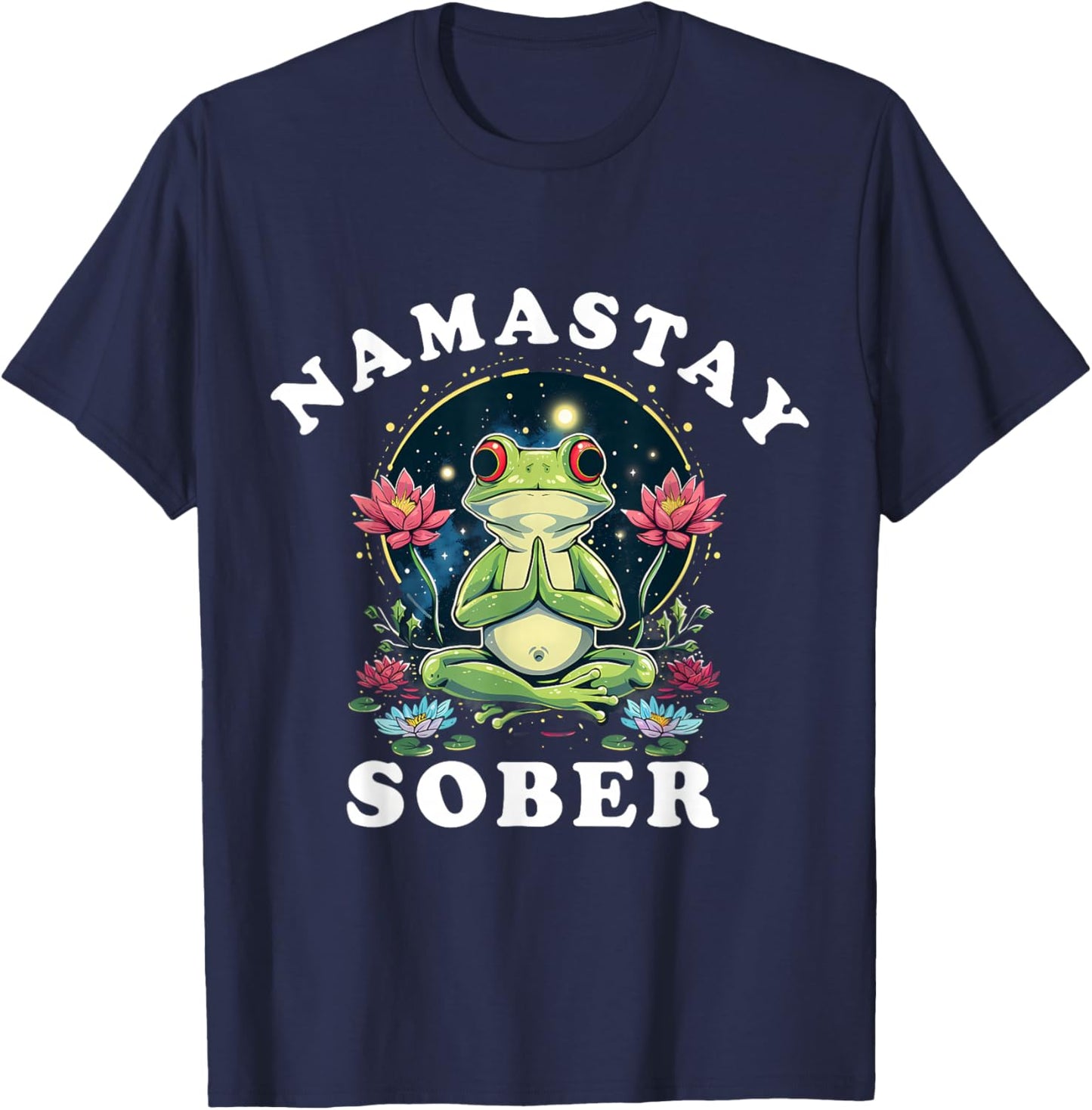 Namastay Sober Frog Toad 12 Step Recovery Mediation Floral T-Shirt - T-Shirt | Navy