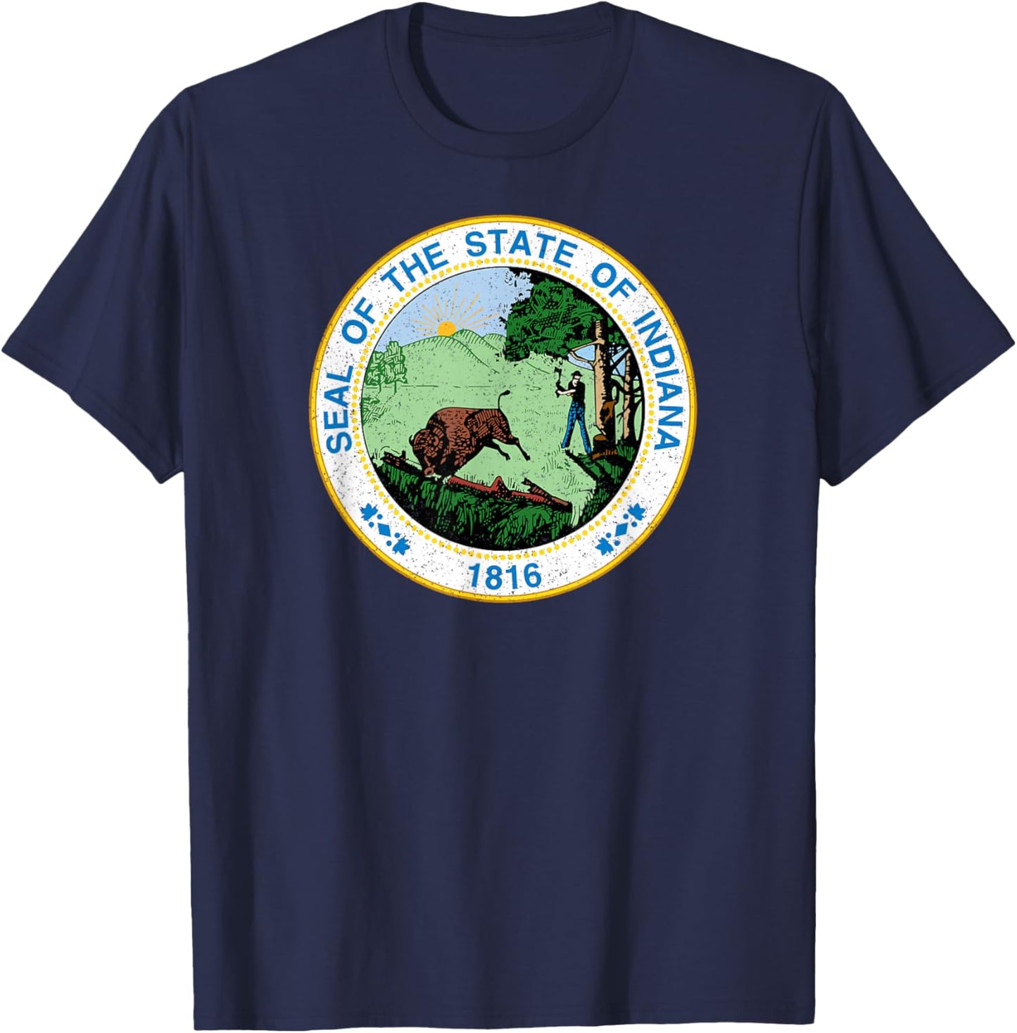Indiana State Seal Flag T-Shirt - T-Shirt | Navy
