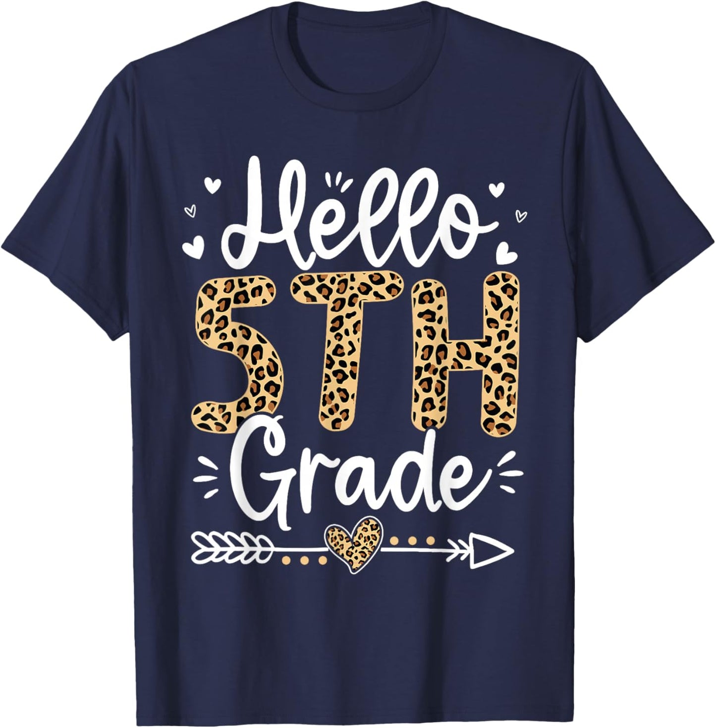 Hello 5th Fifth Grade Leopard Teacher Back To School Girls T-Shirt - T-Shirt | Navy