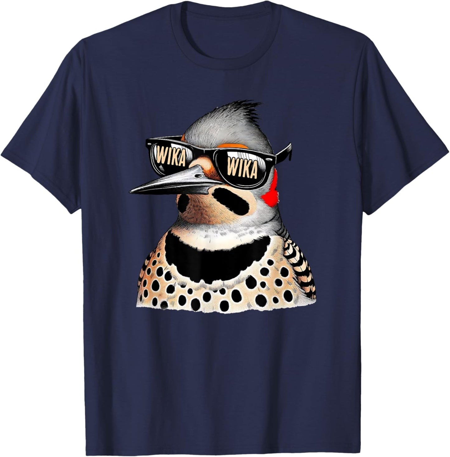Antler & Oak Funny Northern Flicker WIka Wika for bird nerds , Small, Blue T-Shirt - T-Shirt | Navy