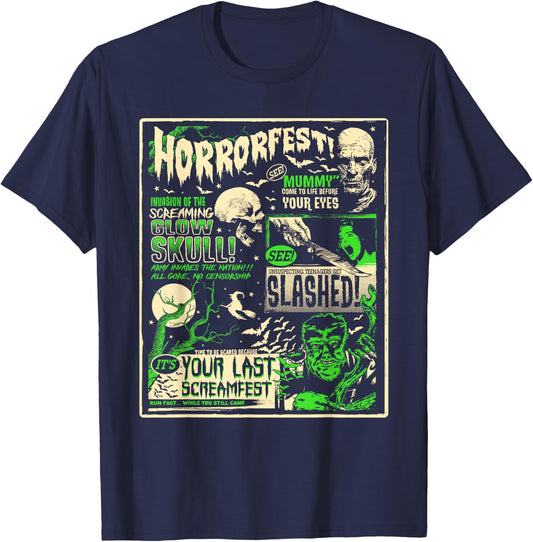 Vintage Horrorfest Halloween Movie Poster Old Time Horror T-Shirt - T-Shirt | Navy