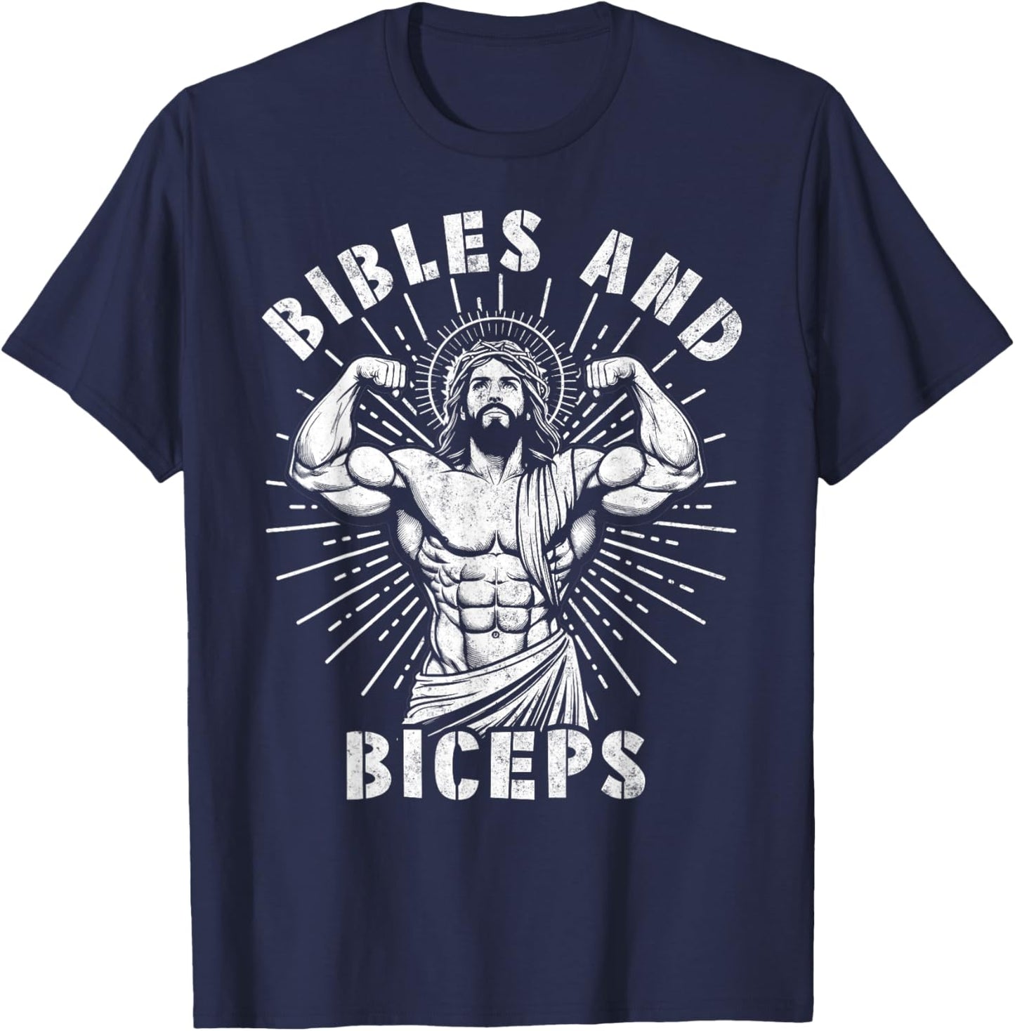 Bibles And Biceps Funny Christian Weightlifting Workout Gym T-Shirt - T-Shirt | Navy