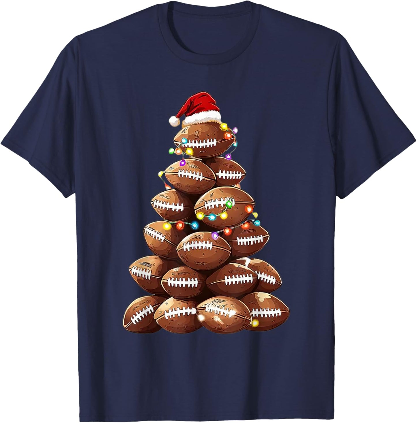 American Football Christmas Tree Xmas Pajamas Player T-Shirt - T-Shirt | Navy