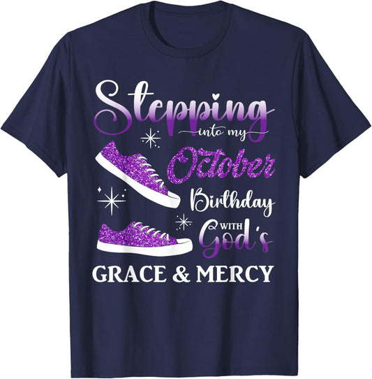Stepping into My October Birthday Men Women Kids October BD T-Shirt - T-Shirt | Navy