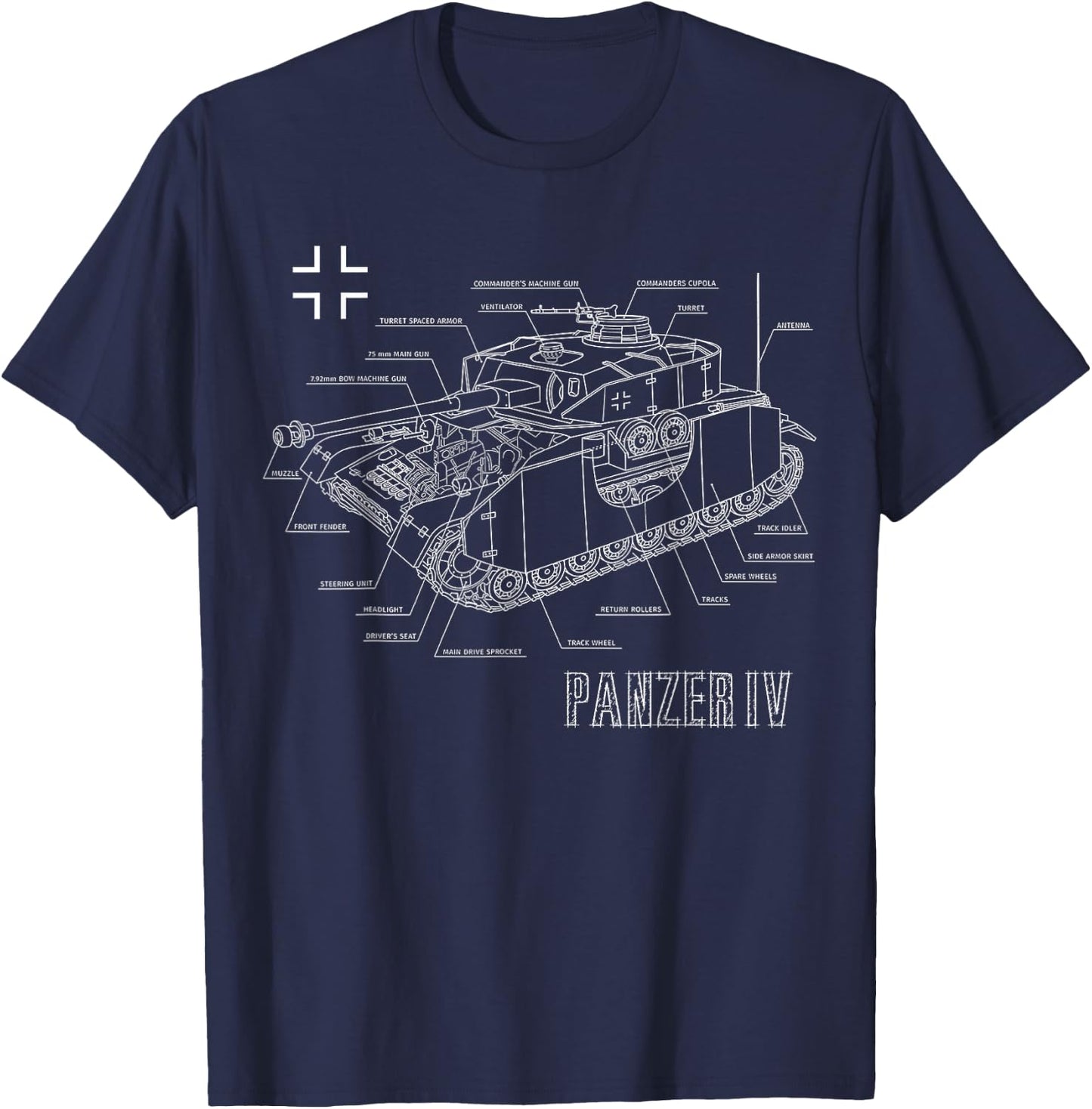 World War 2 German Tank Panzer IV Engineering Blueprint T-Shirt - T-Shirt | Navy