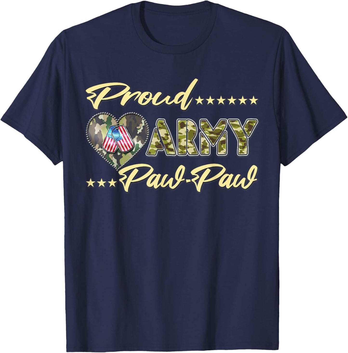 Proud Army Pawpaw US Flag Dog Tag Family Military Grandpa T-Shirt - T-Shirt | Navy