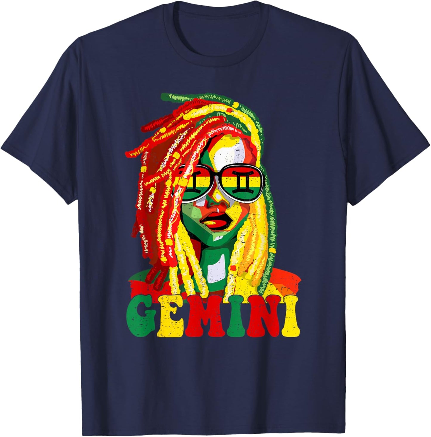 Gemini Queen Black Women Loc'd Girl Zodiac Sign Birthday T-Shirt - T-Shirt | Navy