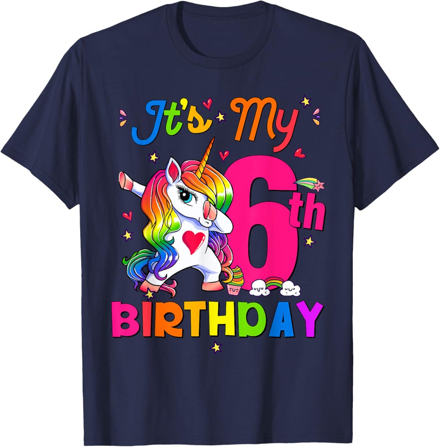 6 Years Old Unicorn It's My 6th Birthday Girl Party T-Shirt - T-Shirt | Navy