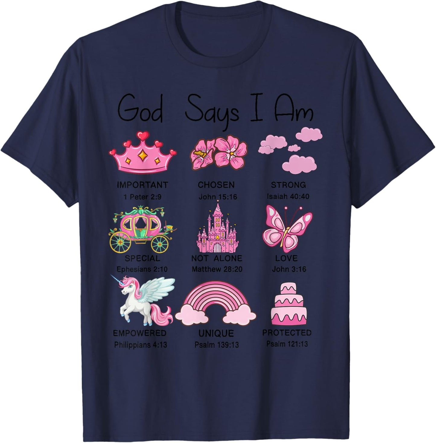 Christian Girl Toddler God Say Am Princess Bible Verse Jesus T-Shirt - T-Shirt | Navy