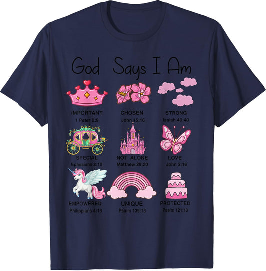 Christian Girl Toddler God Say Am Princess Bible Verse Jesus T-Shirt - T-Shirt | Navy