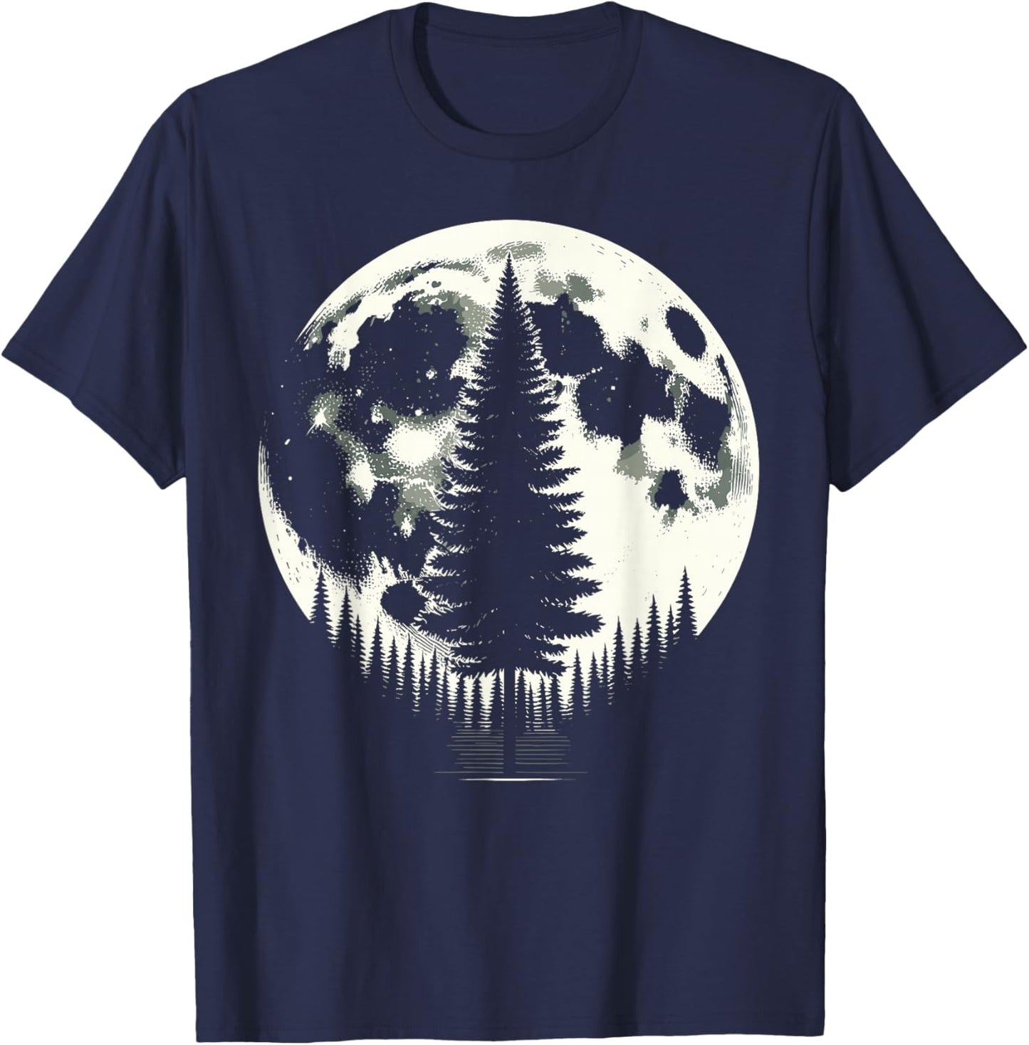 Retro Moon Nature Forest Trees Outdoor T-Shirt - T-Shirt | Navy