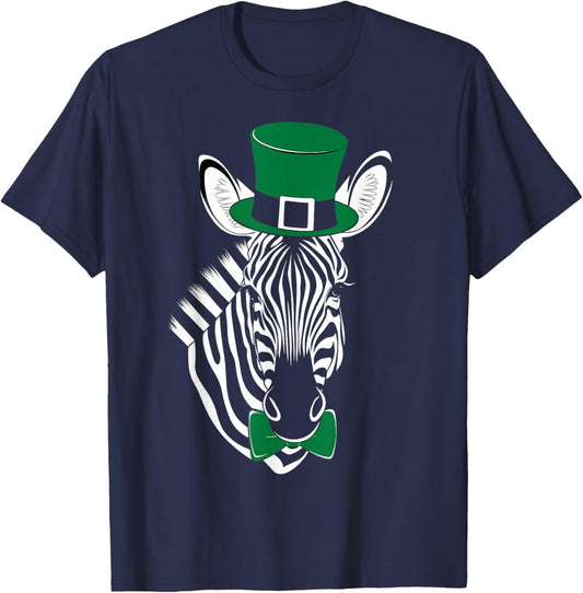 Green Zebra shamrock on St Patricks Day Zebra T-Shirt - T-Shirt | Navy
