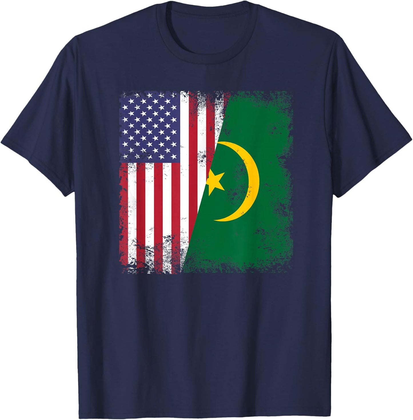 Half Mauritanian Flag | Vintage Mauritania USA Gift T-Shirt - T-Shirt | Navy