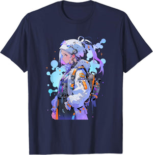 Anime Girl Anime Otaku Japanese Aesthetic | Cyberpunk T-Shirt - T-Shirt | Navy