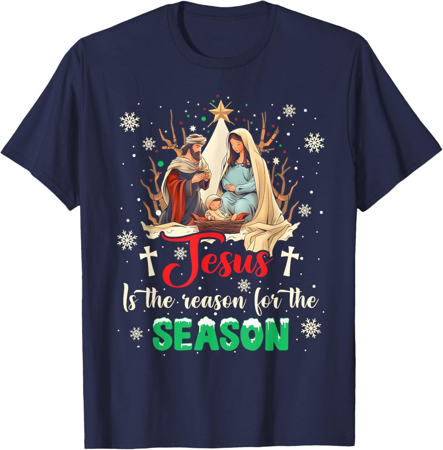 Christmas Nativity Jesus Is The Reason For The Season Manger T-Shirt - T-Shirt | Navy