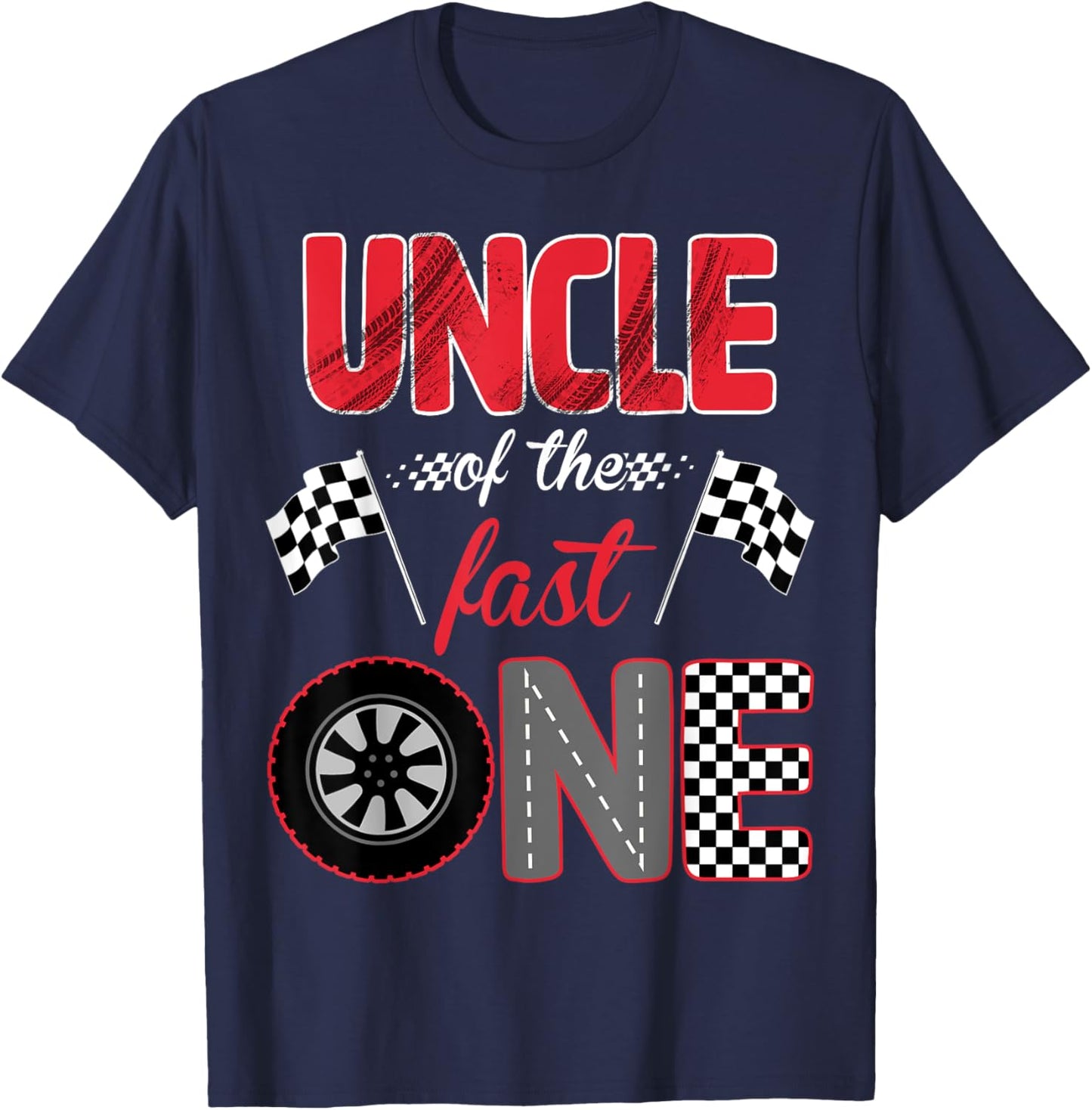 Uncle Of The Fast One Birthday 1st Race Car Family T-Shirt - T-Shirt | Navy