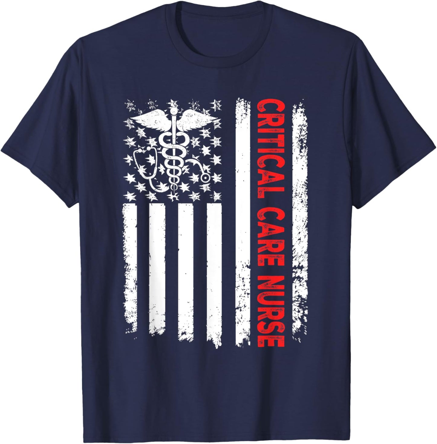 Critical Care Nurse American Flag Patriotic Registered Nurse Men T-Shirt - T-Shirt | Navy