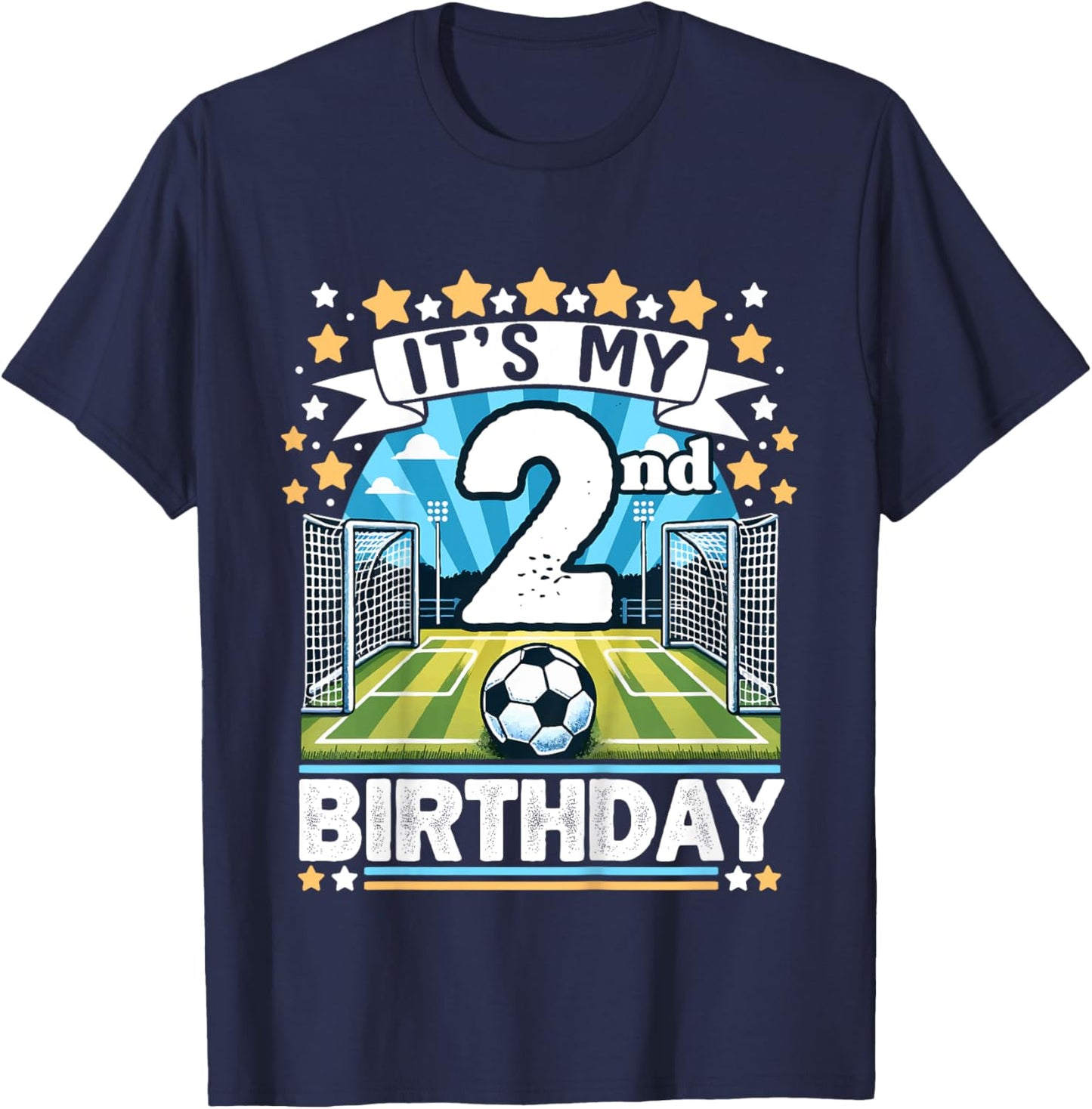 Kids It's My 2nd Birthday Soccer Football 2 Years Old Boy Player T-Shirt - T-Shirt | Navy
