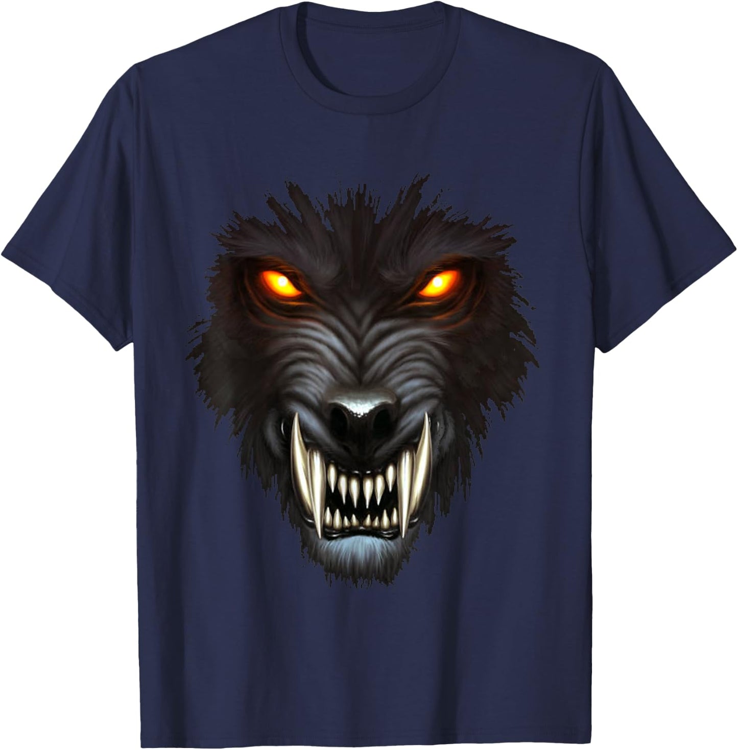 Werewolf Face Full Moon Scary Wolf Spooky Halloween Monster T-Shirt - T-Shirt | Navy