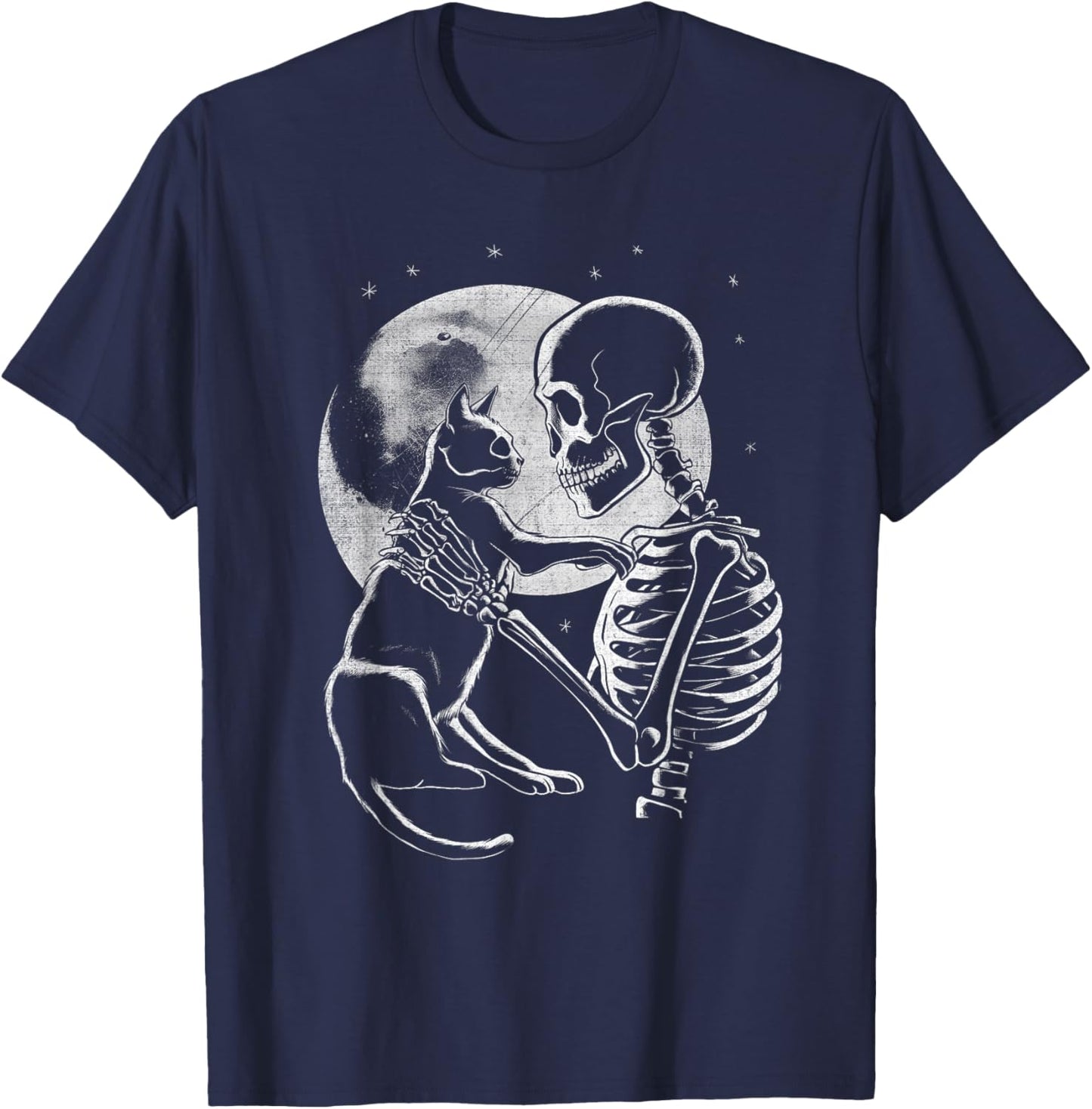 Skeleton Holding A Cat Funny Halloween Men Women Girl Kids T-Shirt - T-Shirt | Navy