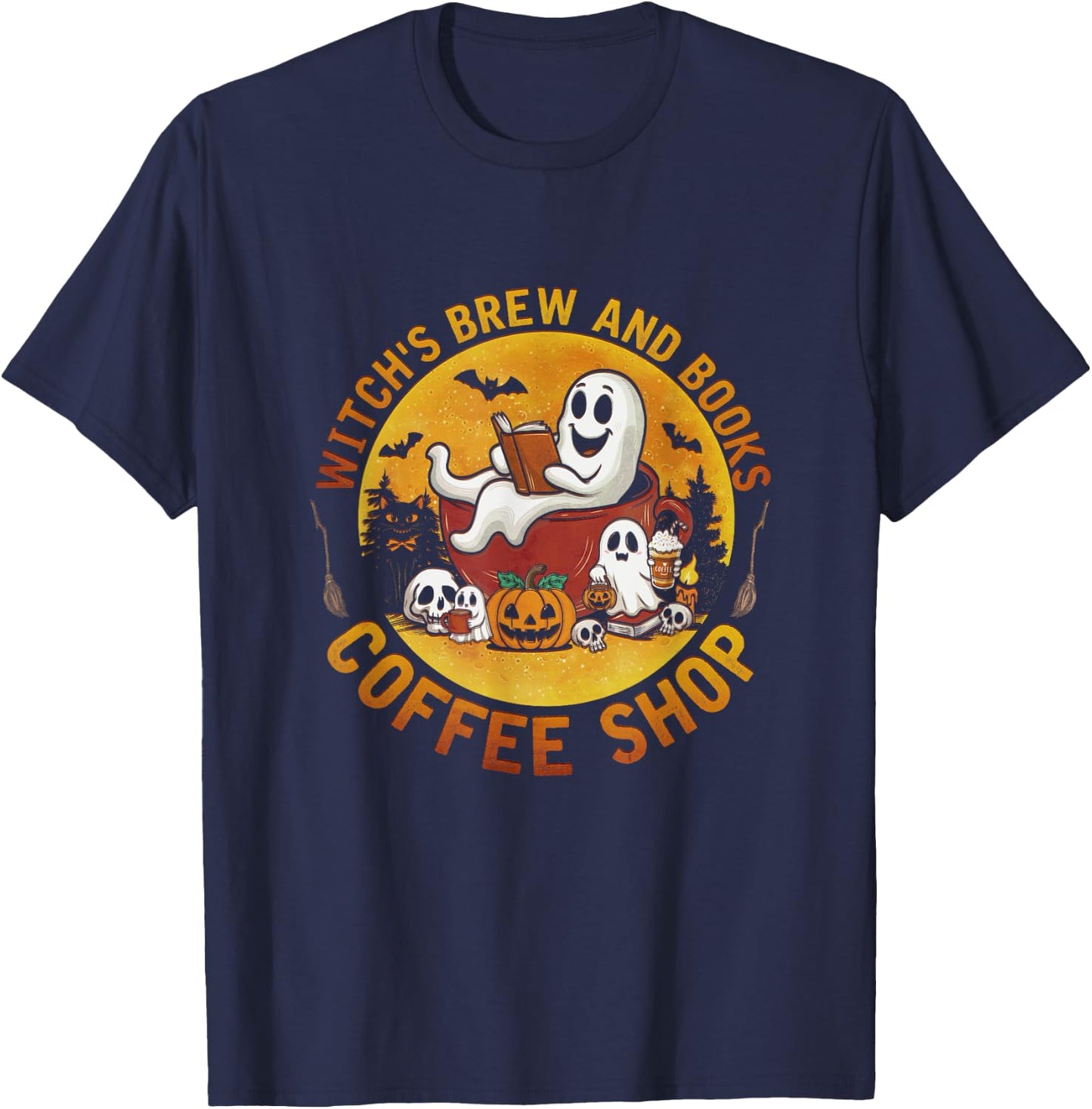 Ghost Witch's Brew And Book Coffee-Shop Halloween Costume T-Shirt - T-Shirt | Navy