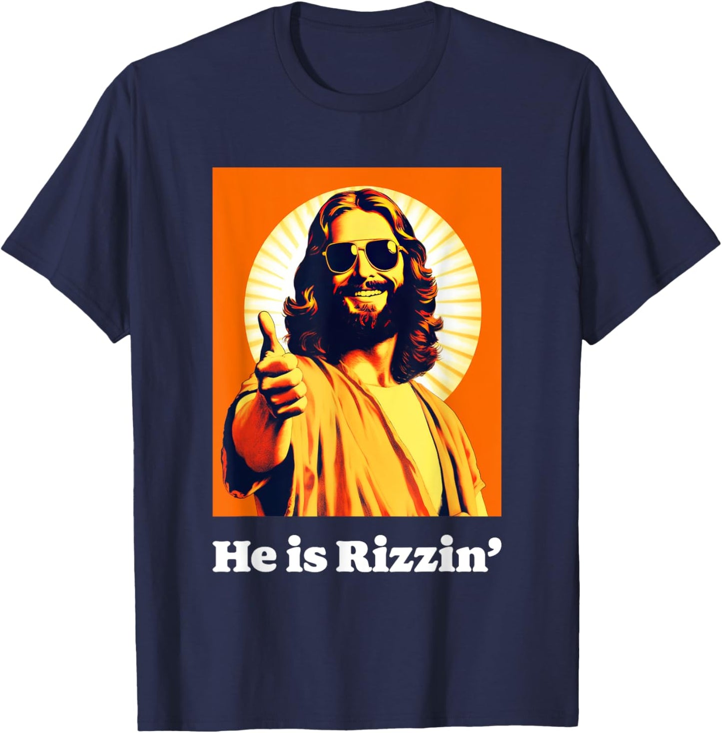 He Is Risen Cool Jesus Rizzin Funny Easter T-Shirt - T-Shirt | Navy