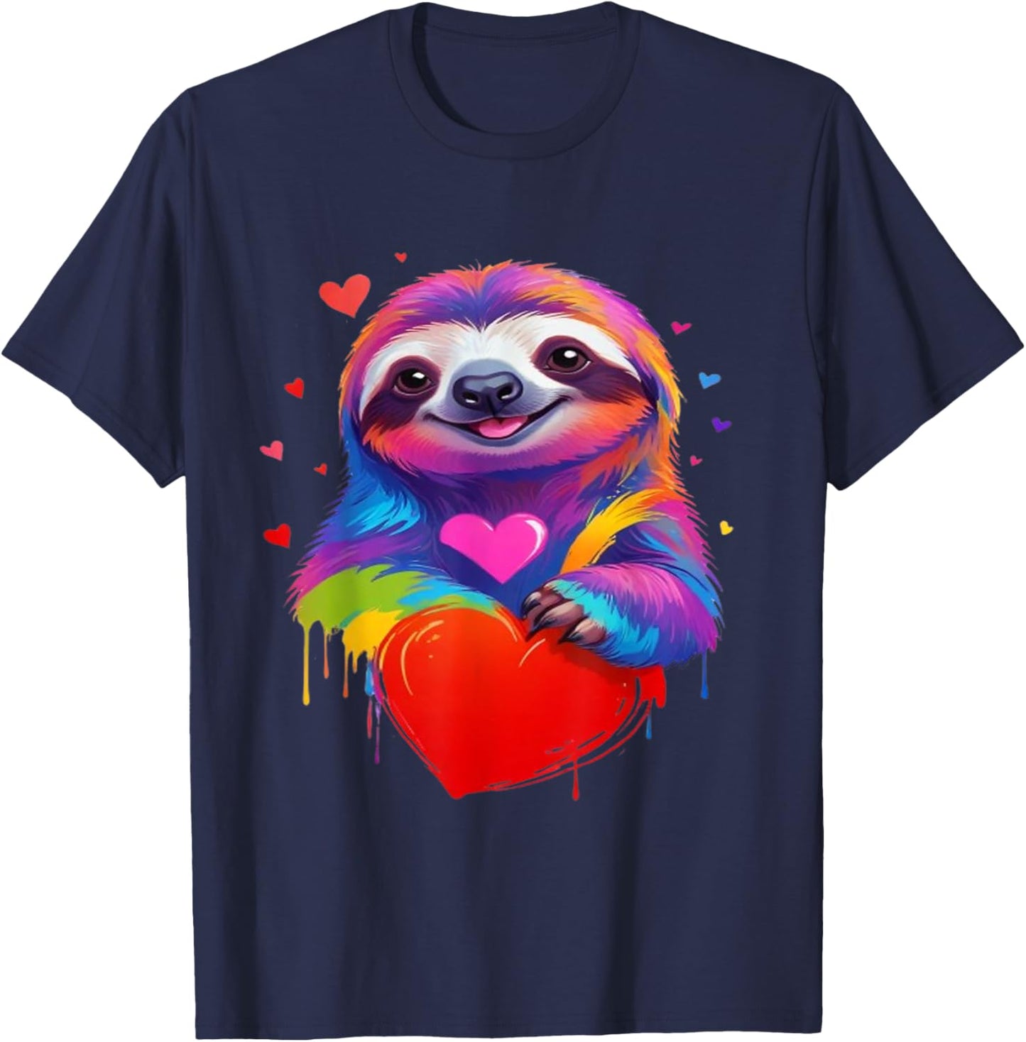 Colorful Sloth - Rainbow Sloth Heart Animal Lover T-Shirt - T-Shirt | Navy