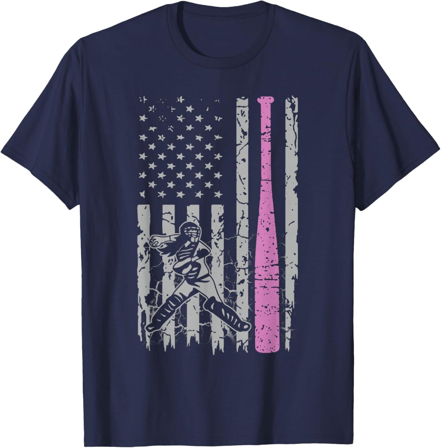 Pink Girls Softball - American Softball For Youth Girls T-Shirt - T-Shirt | Navy