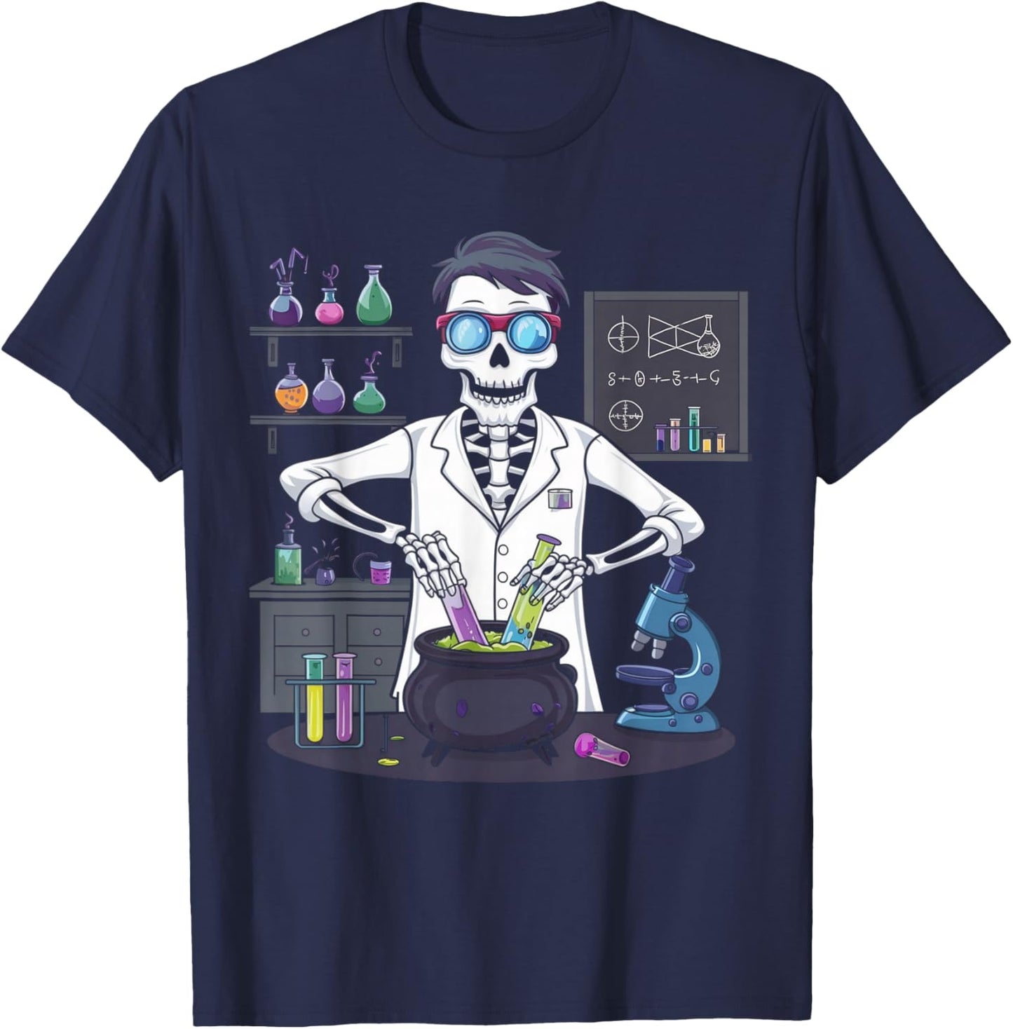 Funny Science Teacher Halloween Skeleton Scientist Chemistry T-Shirt - T-Shirt | Navy