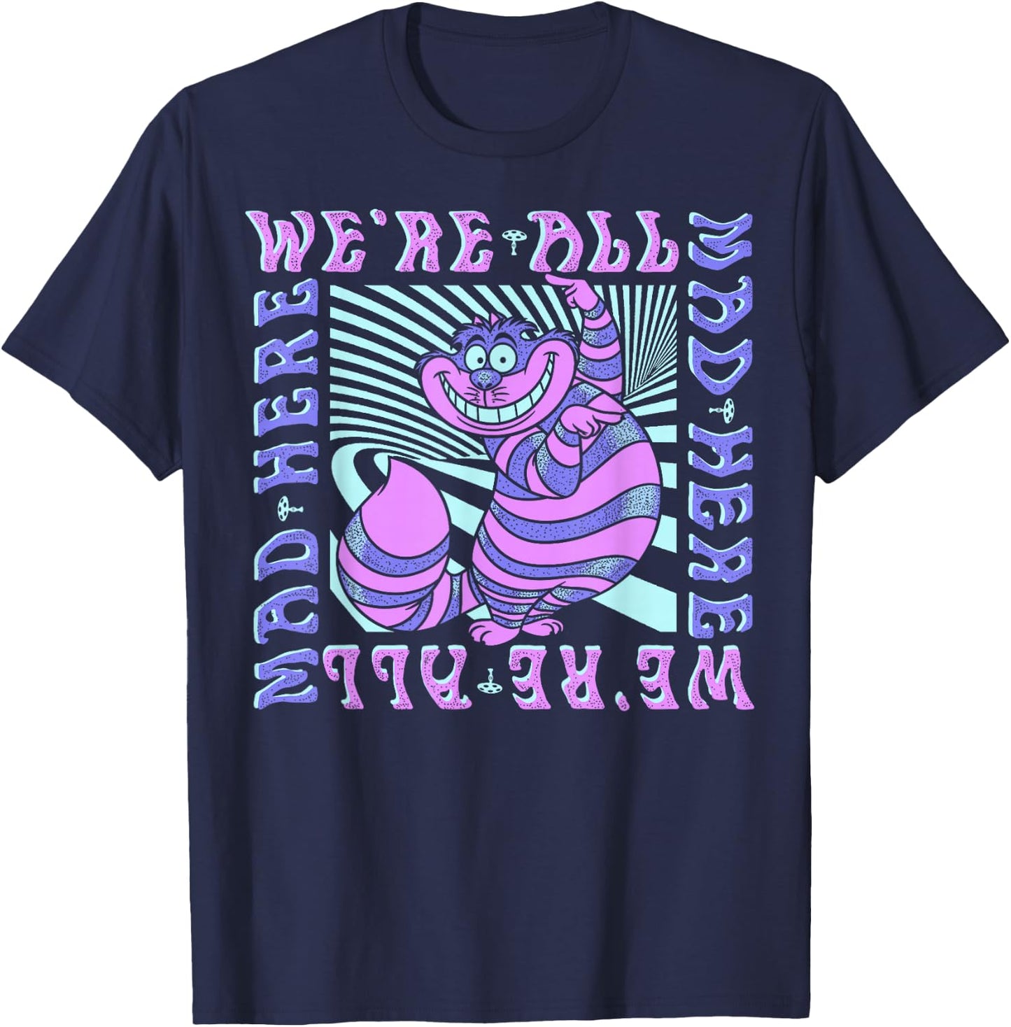 Disney Alice In Wonderland Cheshire Cat We're All Mad Box Up Short Sleeve T-Shirt - T-Shirt | Navy