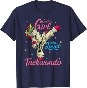 Just a Girl Who Loves Taekwondo Unicorn Tae Kwon Do Gift T-Shirt - T-Shirt | Navy