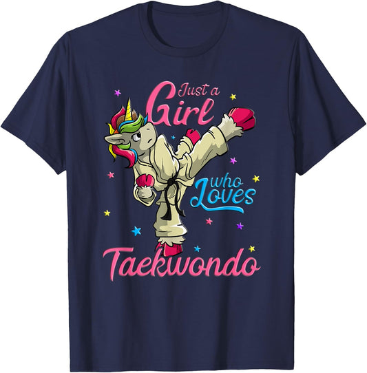 Just a Girl Who Loves Taekwondo Unicorn Tae Kwon Do Gift T-Shirt - T-Shirt | Navy