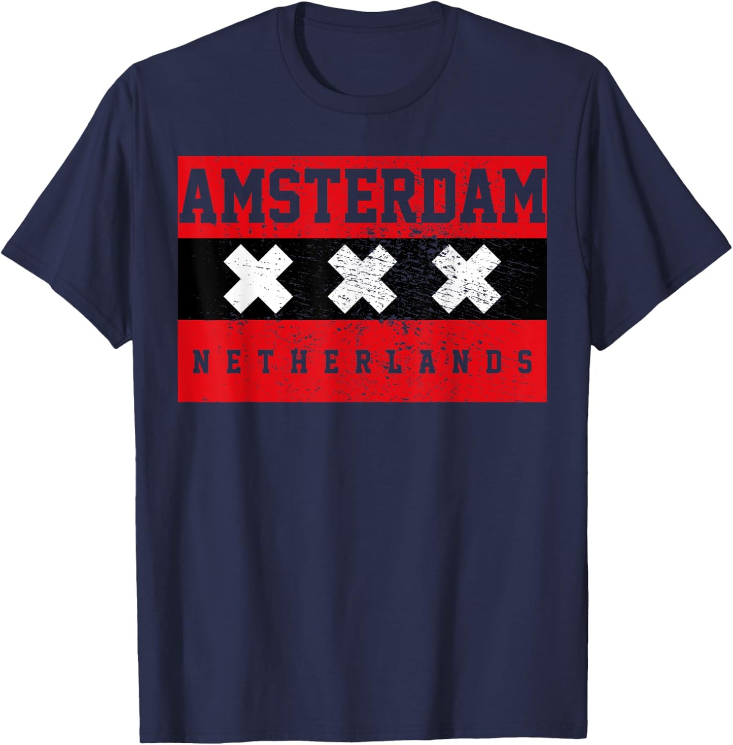 Designs and Gifts Amsterdam - Men's Adults Black Cotton 65% Polyester 35% Classic Fit Short Sleeve - Small T-Shirt - T-Shirt | Navy