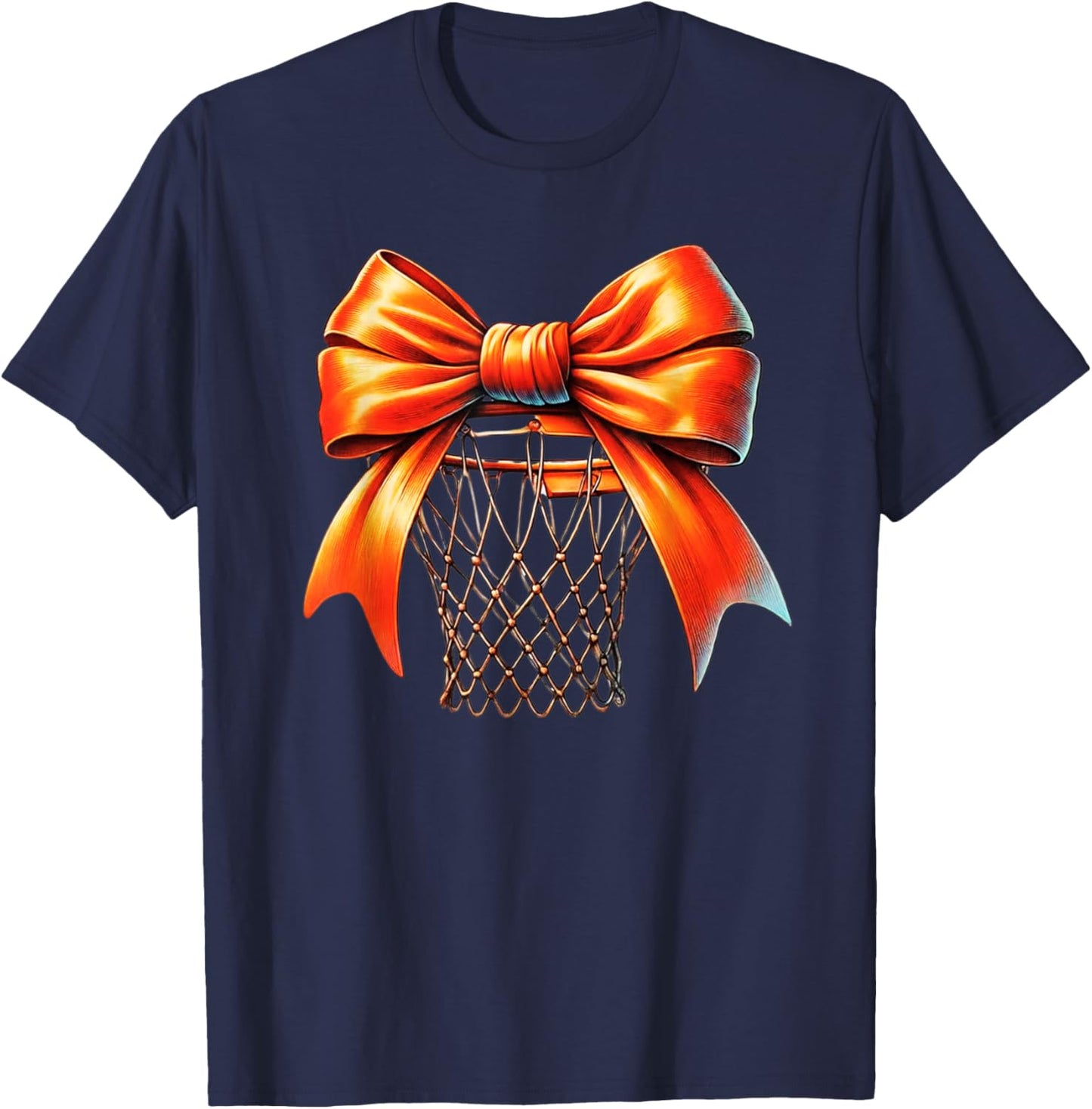 Cute Basketball Coquette Bow Basketball Girl Basketball Hoop T-Shirt - T-Shirt | Navy