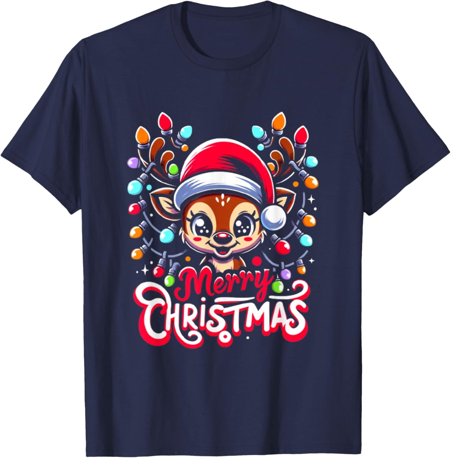 Merry Christmas Cute Reindeer Xmas Family Men Women T-Shirt - T-Shirt | Navy