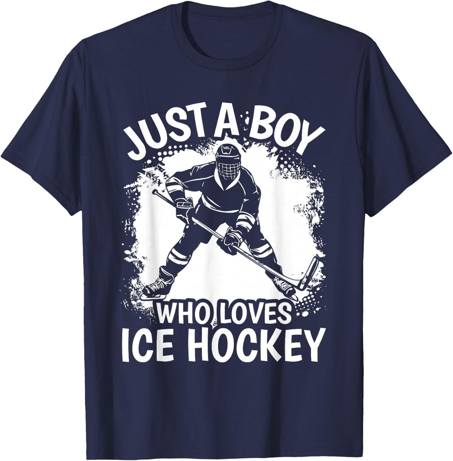 Just A Boy Who Loves Ice Hockey Vintage Boys Kids T-Shirt - T-Shirt | Navy
