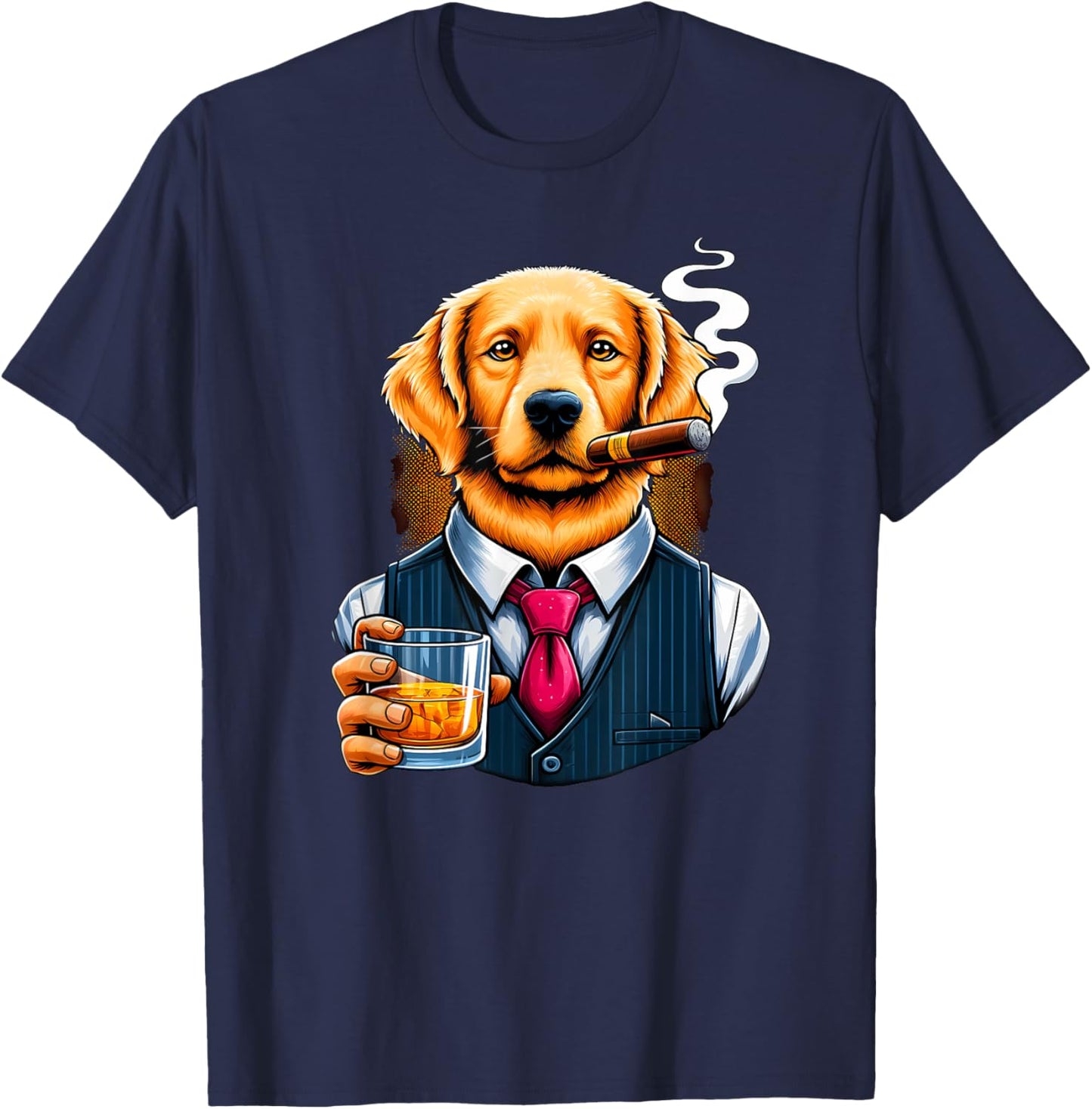 Golden Retriever dog Cigar And Whiskey T-Shirt - T-Shirt | Navy