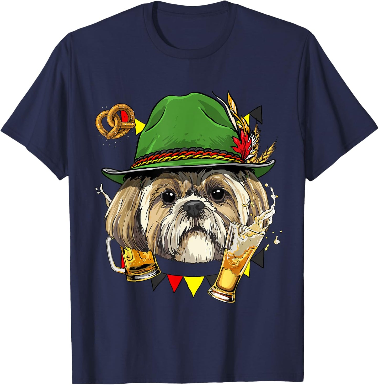 Shih Tzu Oktoberfest Dog Lover Lederhosen Beer Fest German T-Shirt - T-Shirt | Navy