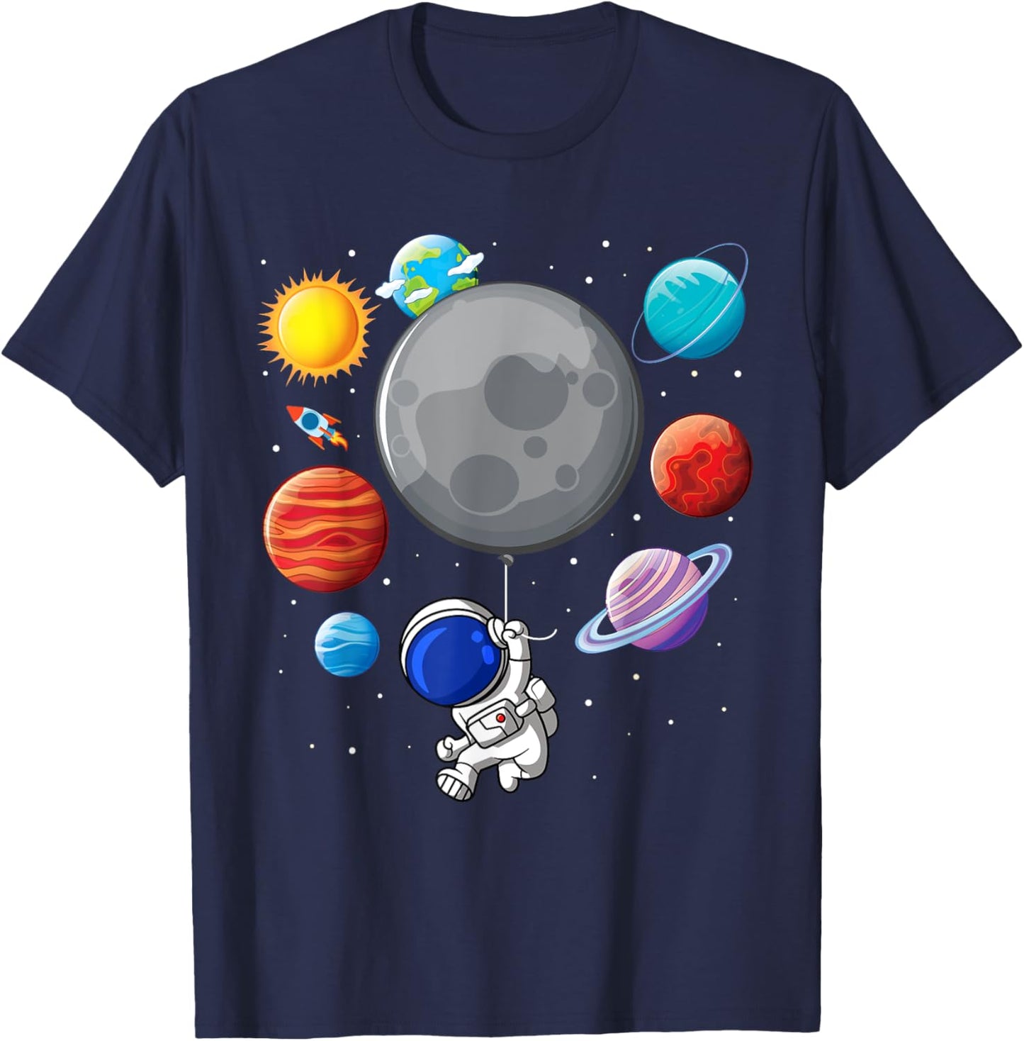 Astronaut Holding Planet Balloons Solar-System Space Kids T-Shirt - T-Shirt | Navy