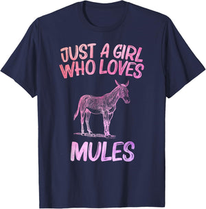 Just A Girl Who Loves Mules Gift Donkey Horse T-Shirt - T-Shirt | Navy